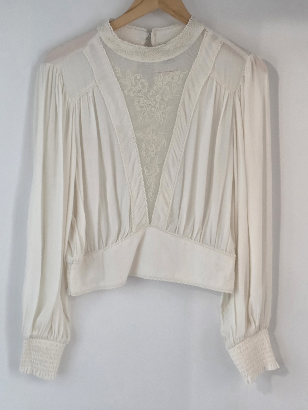 Joie Cream Lace-Panel Long Poet Sleeve Peasant Blouse Womens Size Medium